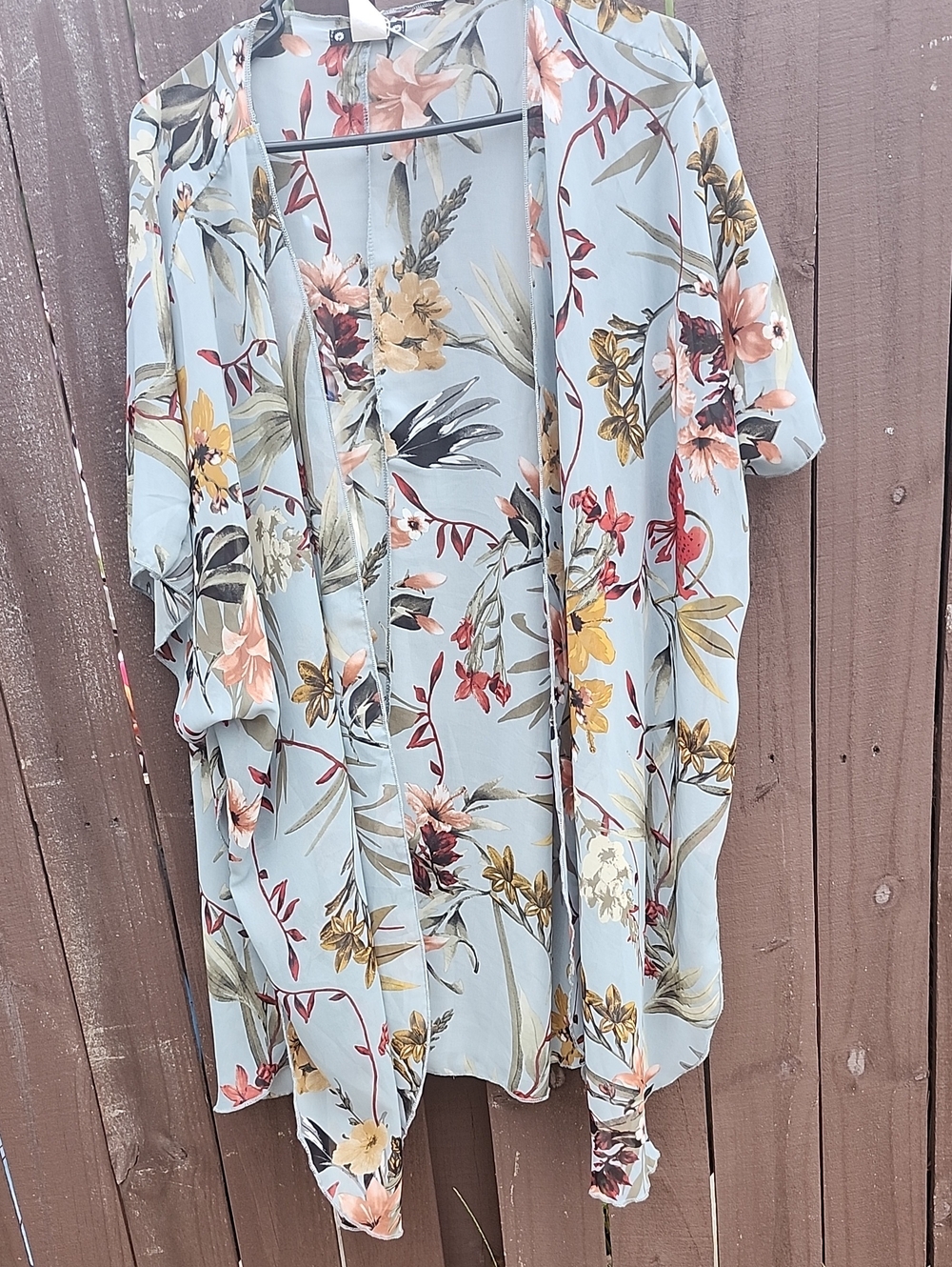 Floral Light Blue Open-Front Kimono Tunic